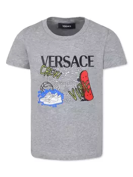 Футболка с декором Medusa Versace Kids, серый