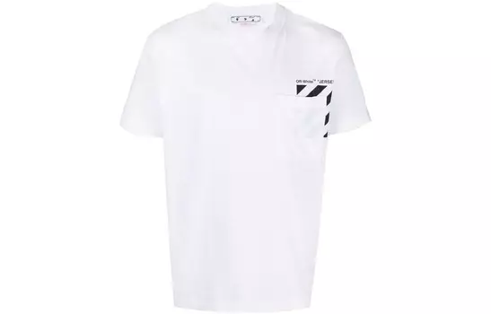 Футболка с диагональными полосками и карманом Off-White, белый