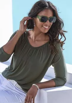 Футболка с длинным рукавом 3/4 ARM LASCANA, зеленый