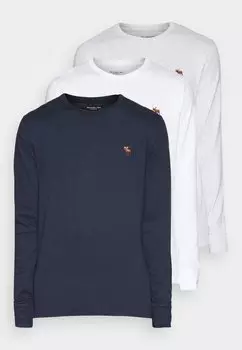 Футболка с длинным рукавом Abercrombie & Fitch, темно-синий/светло-серый/белый