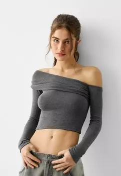 Футболка с длинным рукавом Asymmetric Bershka, цвет grey