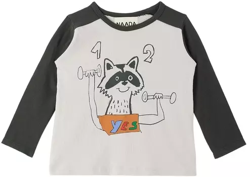 Футболка с длинным рукавом Baby Grey 'Raccoon Saturday Workout' nadadelazos