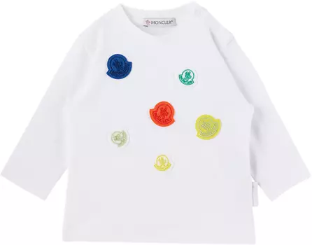 Футболка с длинным рукавом Baby White Patches Белая Moncler Enfant