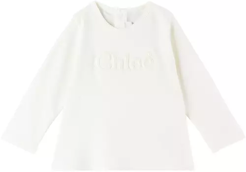 Футболка с длинным рукавом Baby White с нашивками Белая Chloe