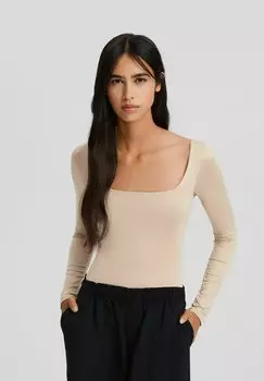 Футболка с длинным рукавом Bershka, светло-коричневый