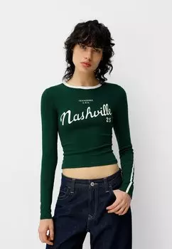 Футболка с длинным рукавом Bershka, зеленый