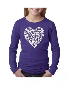 Лонгслив Big Girl's Word Art — Сердце с принтом лап LA Pop Art, фиолетовый