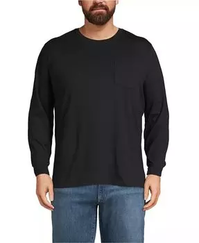 Футболка с длинным рукавом Big & Tall Super-T с карманом Lands' End, черный