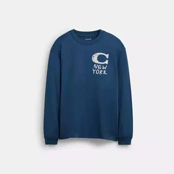 Футболка с длинным рукавом Coach Outlet New York из органического хлопка, цвет dark denim