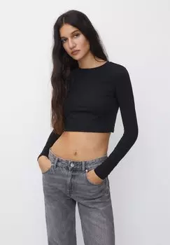 Футболка с длинным рукавом Cropped PULL&BEAR, черный
