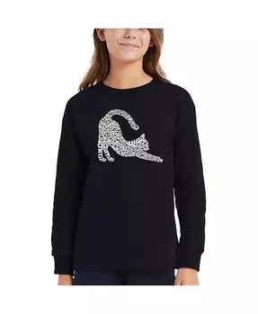 Футболка с длинным рукавом для девочек, растягивающая кошку Word Art La Pop Art, черный