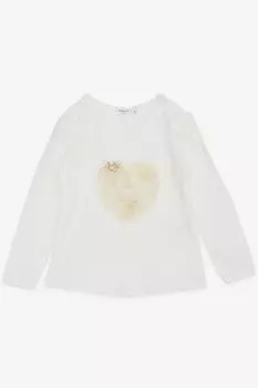 Футболка с длинным рукавом для девочек с помпоном и жемчугом цвета экрю (1–4 года) Breeze
