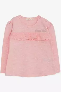 Футболка с длинным рукавом для девочек с кружевом лосося меланжевого цвета (1–3 года) Breeze