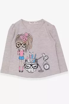 Футболка с длинным рукавом для девочек с принтом Painter Girl, бежевый меланж (возраст 1–4 лет) Breeze