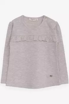 Футболка с длинным рукавом для девочек со шнуровкой, бежевый меланж (1–4 года) Breeze