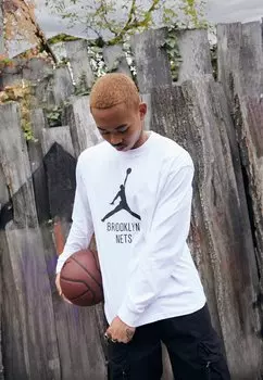 футболка с длинным рукавом ФУТБОЛКА NBA BROOKLYN NETS Nike, белая