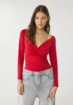 Футболка с длинным рукавом GATHERED CROSSOVER Stradivarius, красный