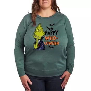 Футболка с длинным рукавом Happy Wholoween от Dr Seuss плюс сайз из французского терри Licensed Character, зеленый