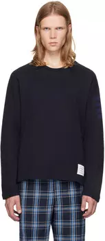 Футболка с длинным рукавом и 4 полосками Thom Browne, темно-синий