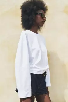 Футболка с длинным рукавом и этикеткой ZARA, белый