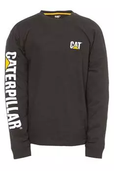 Футболка с длинным рукавом и баннером торговой марки Caterpillar, черный