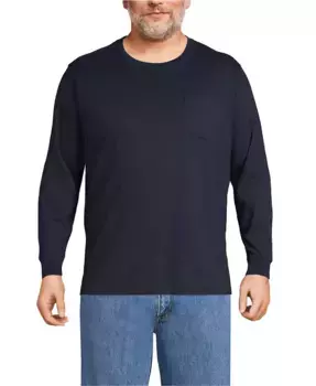Футболка с длинным рукавом и карманом Big & Tall Super-T Lands' End, синий