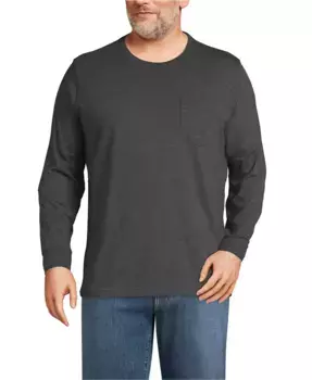 Футболка с длинным рукавом и карманом Big & Tall Super-T Lands' End, черный