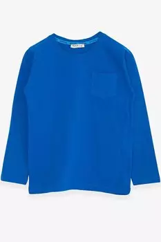 Футболка с длинным рукавом и карманом для мальчика, синяя Saks (4–8 лет) Breeze