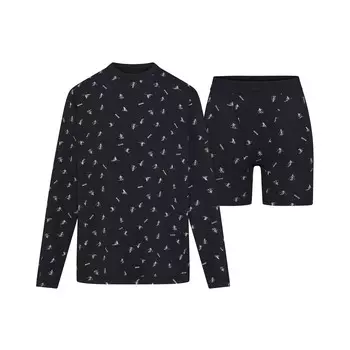 Футболка с длинным рукавом и комплект боксеров SKIMS, цвет washed onyx ski print