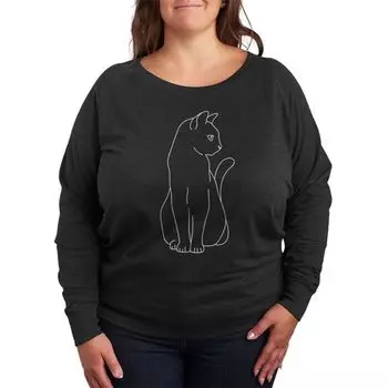 Футболка с длинным рукавом и контуром белого кота oversize из френч терри Licensed Character, серый