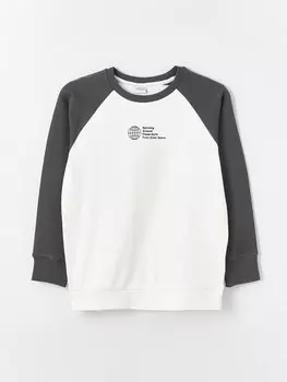Футболка с длинным рукавом и круглым вырезом для мальчиков с принтом LCW Kids, антрацит