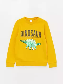 Футболка с длинным рукавом и круглым вырезом для мальчиков с принтом LCW Kids, апельсин