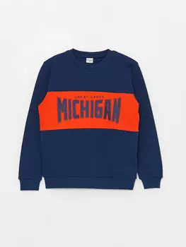 Футболка с длинным рукавом и круглым вырезом для мальчиков с принтом LCW Kids, темно-синий