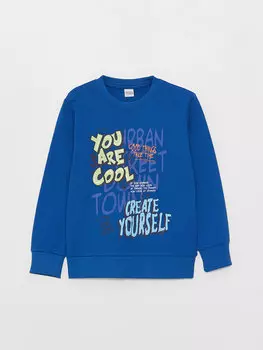 Футболка с длинным рукавом и круглым вырезом для мальчиков с принтом LCW Kids, темно-синий