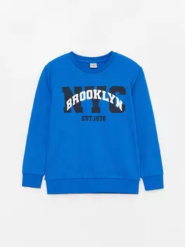 Футболка с длинным рукавом и круглым вырезом для мальчиков с принтом LCW Kids, темно-синий