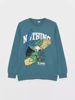 Футболка с длинным рукавом и круглым вырезом для мальчиков с принтом LCW Kids, сизый