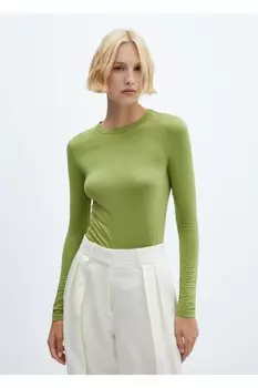 Футболка с длинным рукавом и круглым вырезом Mango, зеленый