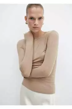 Футболка с длинным рукавом и круглым вырезом Mango, коричневый