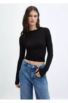 Футболка с длинным рукавом и круглым вырезом Mango, черный