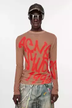 Футболка с длинным рукавом и логотипом Acne Studios, серо-коричнево-бежевый