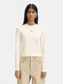 Футболка с длинным рукавом и логотипом Grosgrain JACQUEMUS The Gros Grain long-sleeve t-shirt, светло-бежевый