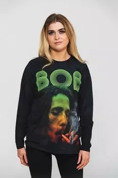 Футболка с длинным рукавом и логотипом Smoke Gradient Dip Dye Bob Marley, черный