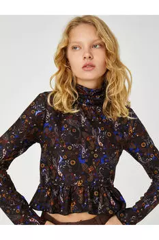 Футболка с длинным рукавом и металлическими аксессуарами Koton, черный