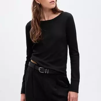 Футболка с длинным рукавом и микровафельной текстурой Gap, черный