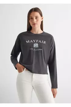 Футболка с длинным рукавом и надписью Mango, серый