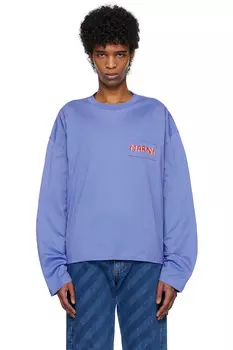 Футболка с длинным рукавом и нашивкой с логотипом Marni, синий