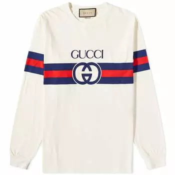 Футболка с длинным рукавом и новым логотипом Gucci, белый