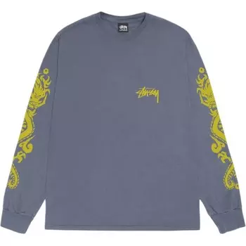 Футболка с длинным рукавом и пигментным окрашиванием «Драконы» Stussy, черный