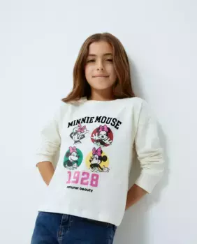 Футболка с длинным рукавом и позиционным принтом лицензии Минни Маус с флоком и апсоном для девочки Kids El Corte Ingls, цвет Blanco roto