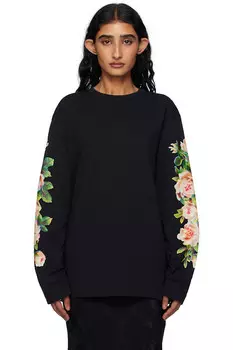 Футболка с длинным рукавом и принтом "Букет роз" Simone Rocha, черный